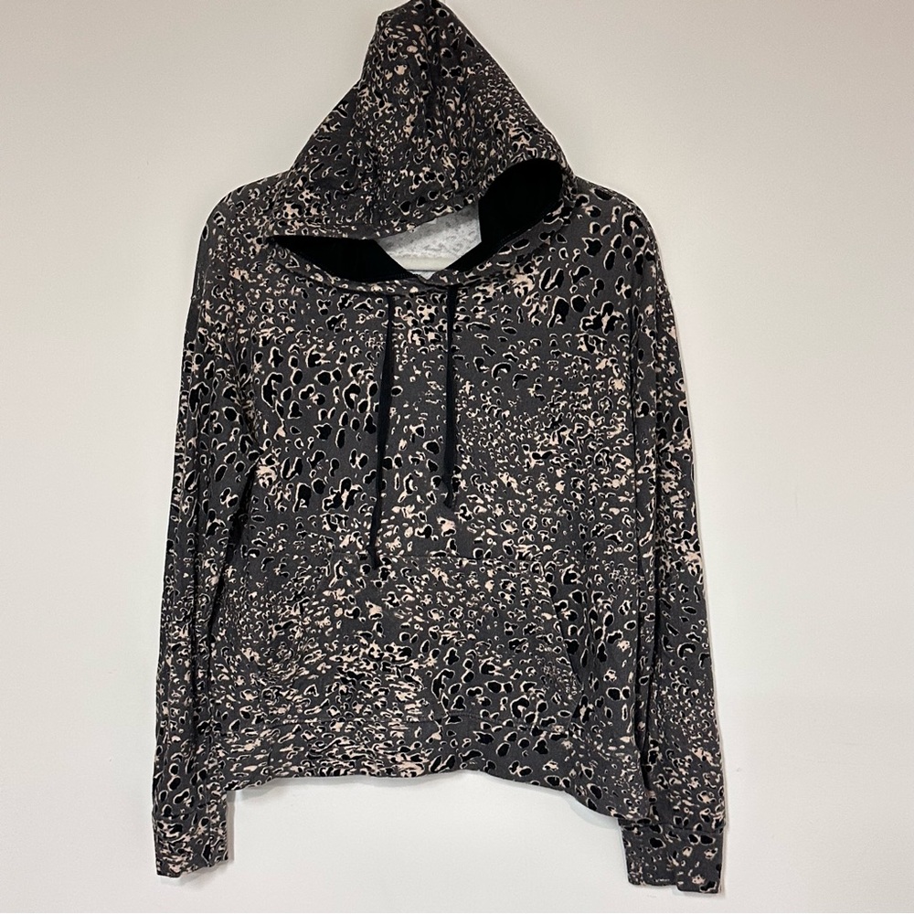 Sundry Leopard Animal Print Dark Gray Relaxed Fit Hoodie Sweatshirt Size 0/XS - Picture 2 of 8